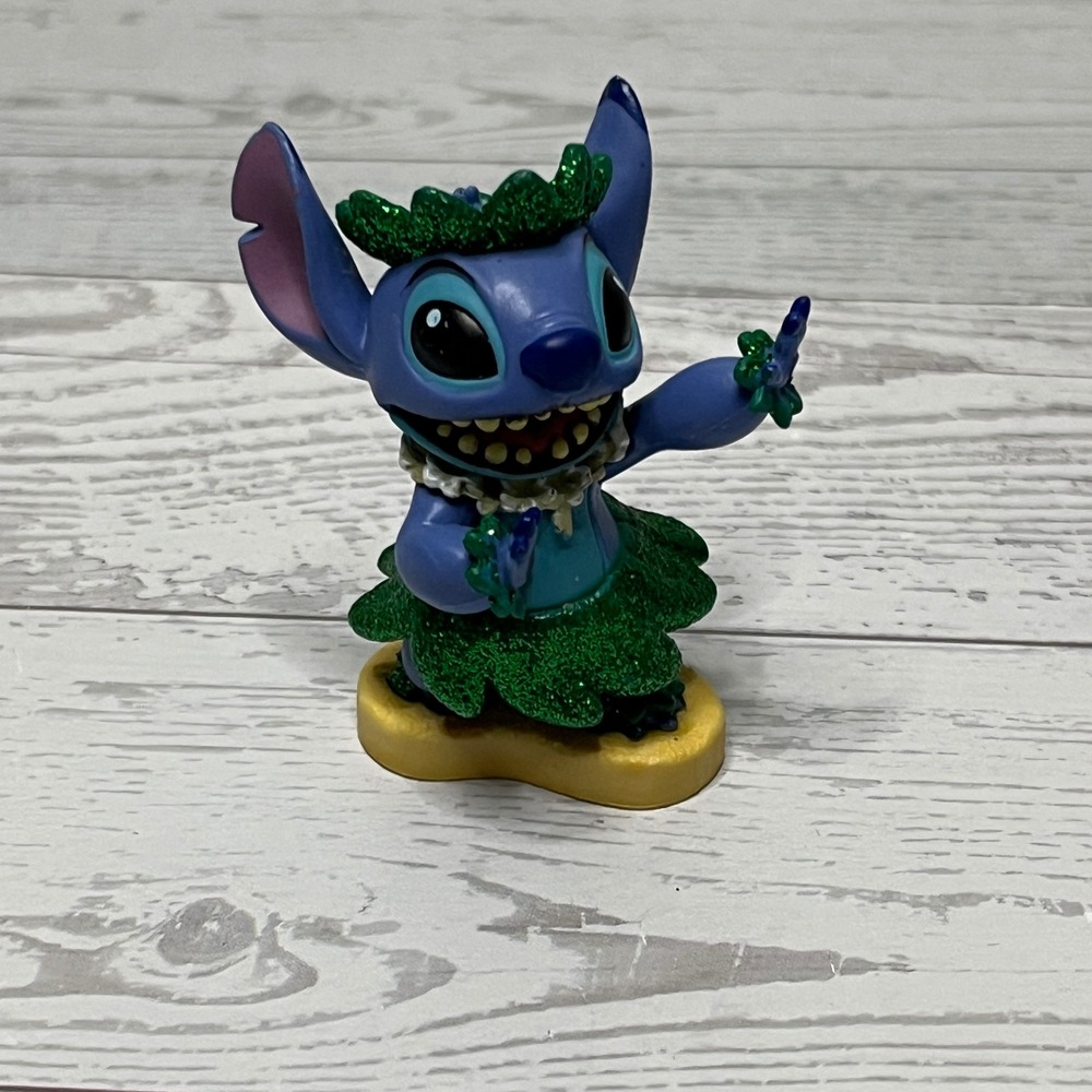 Stitch Luau Hula Dancer Figure Green Glitter Skirt Disney Cake Topper 2 in PVC